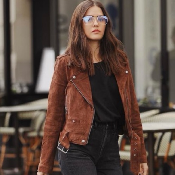 Theory Cropped Lambskin Suede Leather Moto Jacket in Caramel Sz S - Picture 12 of 14